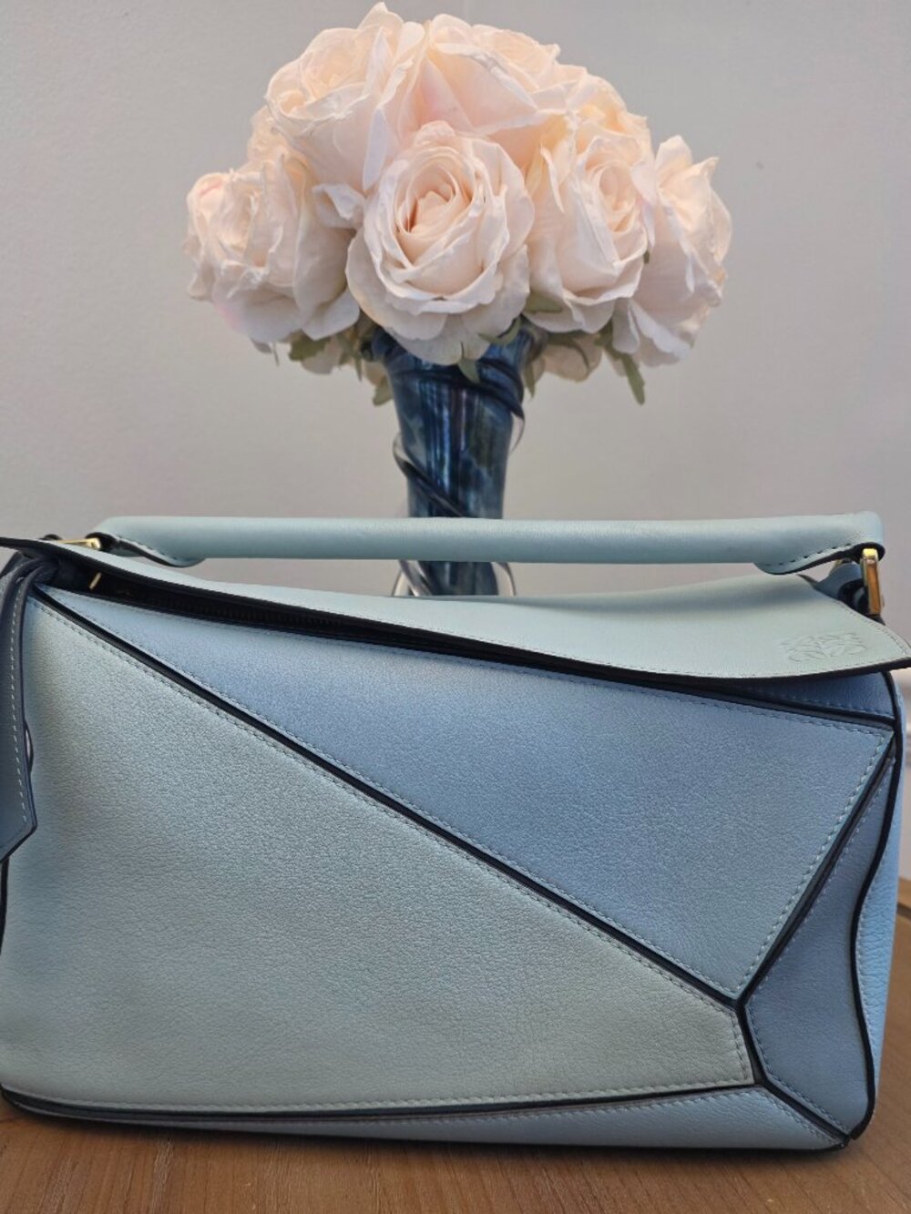 Loewe Small Puzzle Bag Powder Blue Leather Gold Hardware